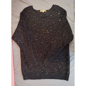 Women's Mesh and Lace Oversized Shimmer Sweater Small Black Gold